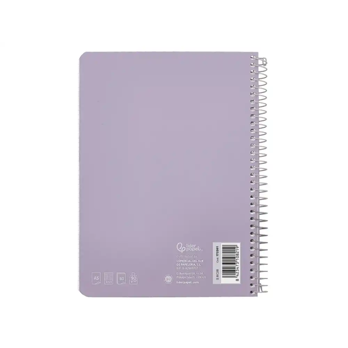 Liderpapel Cuaderno espiral A5 tapa dura 80h 90gr cuadro 4mm con margen color violeta 2