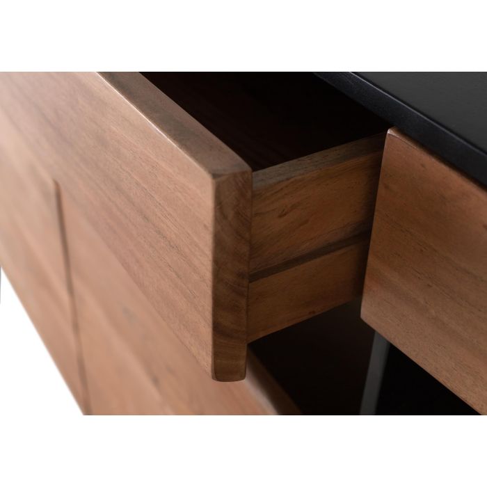 GINER Y COLOMER Aparador de Madera de Acacia Natural y Negra 3 Cajones 3 Puertas Iluminación 3
