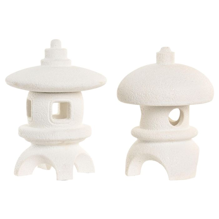 DKD Home Decor Decoración Luminosa Oriental Pagoda LED Resina Blanca 9.5x13x9.5 cm (4 Unidades)