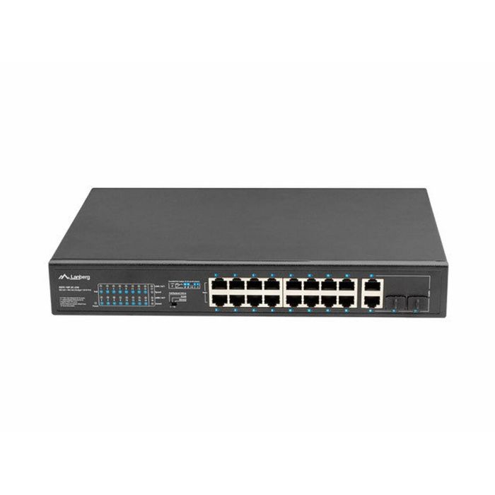 Lanberg Switch 18 Puertos 100Mb con 16 Puertos PoE+ y 2 Puertos Combo UpLink Gigabit para Fibra Óptica y Ethernet Montaje Rack 1U
