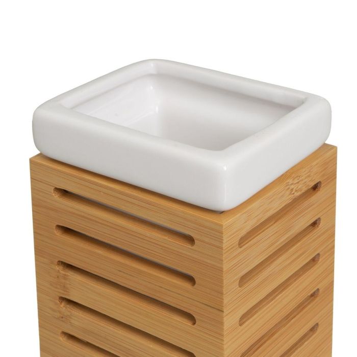 Set de Baño Blanco Natural Cerámica Bambú 25,5 x 7,5 x 23,5 cm 3 Piezas 2