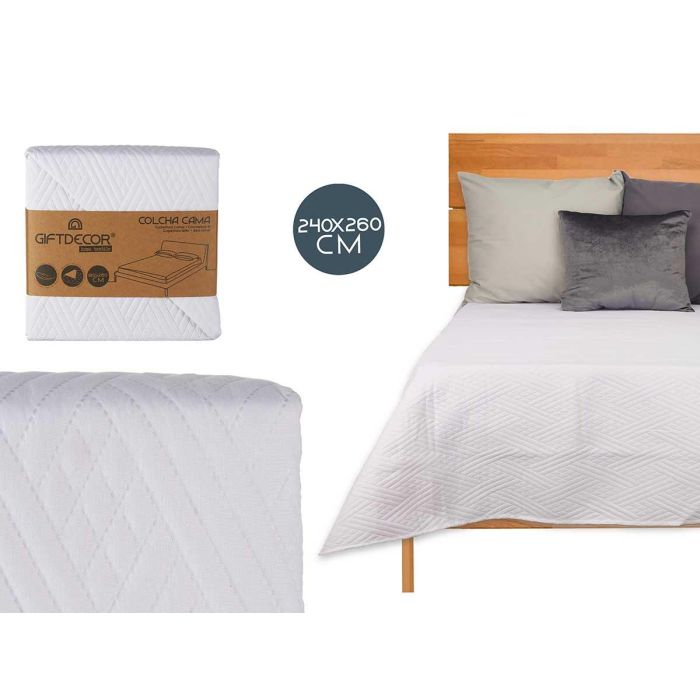 Colcha Reversible Giftdecor 240x260 cm - Blanco, 100% Poliéster, Tacto Suave (6 Unidades) Colcha Reversible Giftdecor 240x260 cm - Blanco, 100% Poliéster, Tacto Suave (6 Unidades)