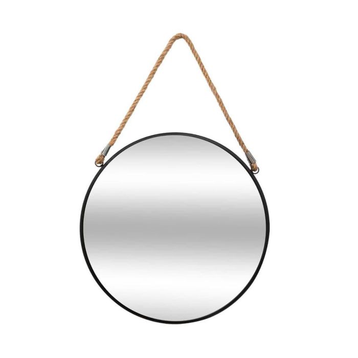 Atmosphera Espejo redondo con cuerda, negro, metal/tute/vídrio, Ø38cm