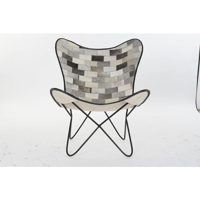 DKD Home Decor Silla Colonial Metal Piel Blanco Negro Gris Beige 70 x 90 x 74 cm 4