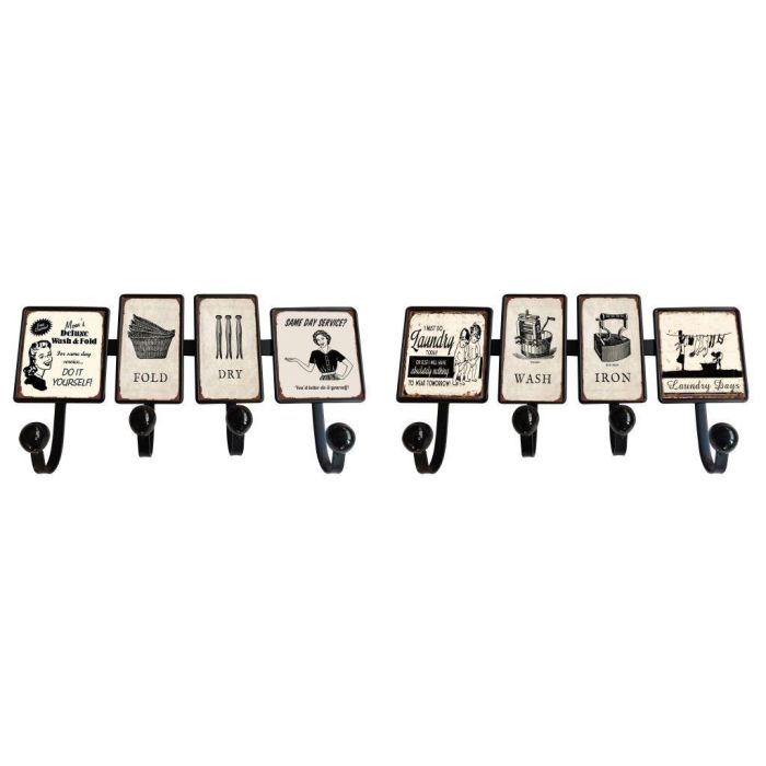 DKD Home Decor Set de 4 Percheros Colgadores de Pared Vintage Metálicos Negro Blanco 38 Ancho x 6 Fondo x 19 Alto cm