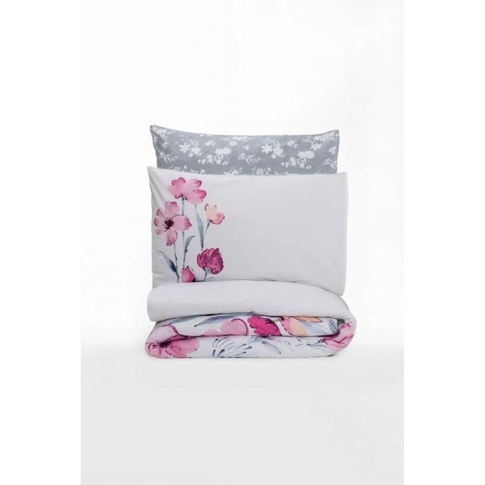 Juego de cama - 1 funda nórdica 220x240 cm + 2 fundas de almohada 60x60 cm - 100% algodón - Gris 2 Juego de cama - 1 funda nórdica 220x240 cm + 2 fundas de almohada 60x60 cm - 100% algodón - Gris 2