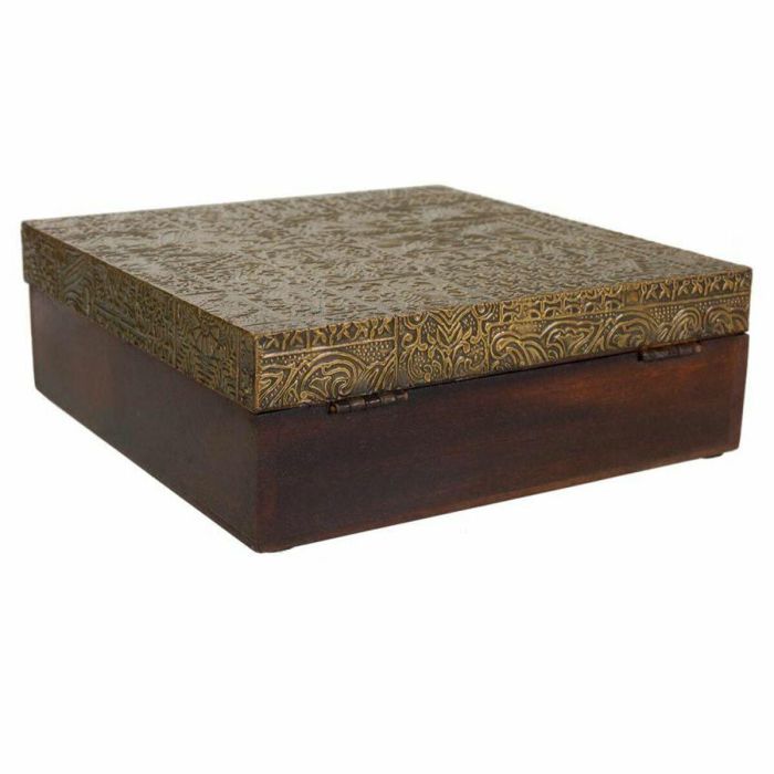 Caja-Joyero Alexandra House Living Marrón oscuro Latón Madera de mango Madera MDF 20 x 7 x 20 cm 2