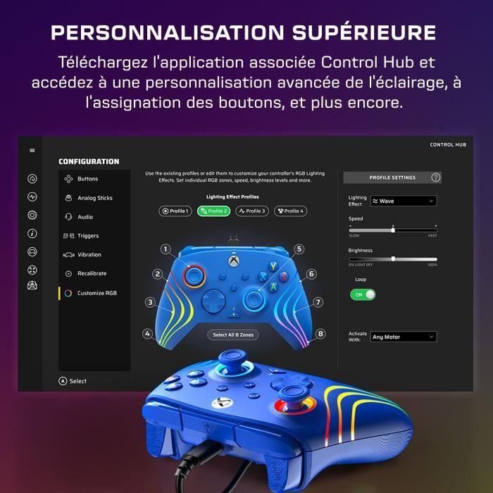 Gamepad - Xbox Series X|S, Xbox One y PC - Afterglow Wave - RGB - Con cable - Azul - TURTLE BEACH 5