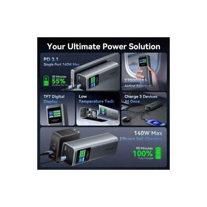 Powerbank 27000mAh Vention FKEH0/ 140W/ Gris 3 Powerbank 27000mAh Vention FKEH0/ 140W/ Gris 3