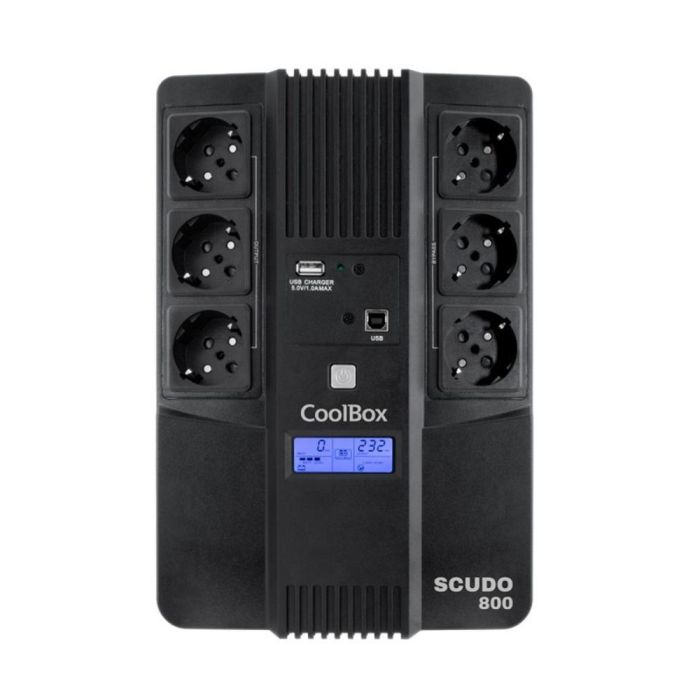 Coolbox Scudo3 SAI 800 VA LCD, Línea Interactiva con AVR, 6 Salidas Schuko para Oficina y Hogar 0 Coolbox Scudo3 SAI 800 VA LCD, Línea Interactiva con AVR, 6 Salidas Schuko para Oficina y Hogar 0