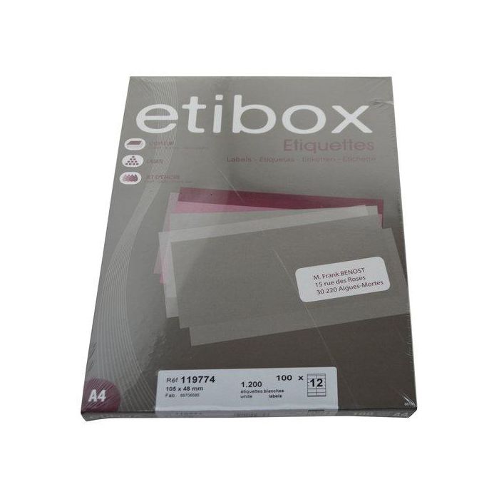 Etiquetas Adh.Impr. A4 Blanca Caja 100H C.Rectos 105X 48 Mm 1.200 Uds.