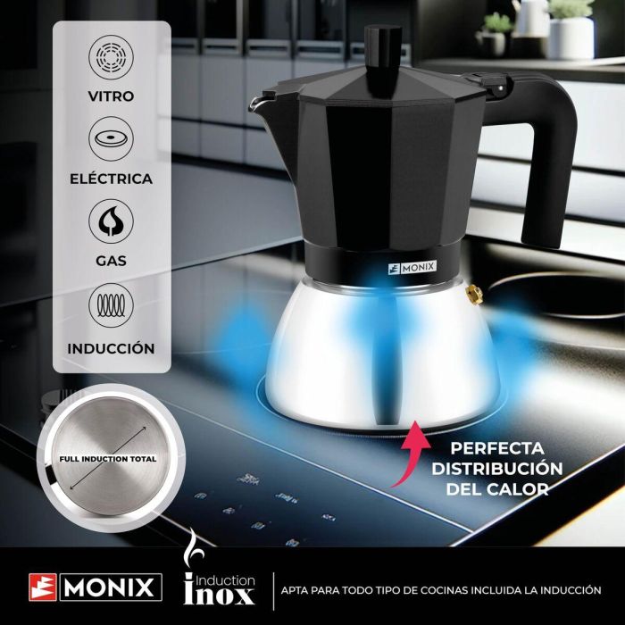 Monix Cafetera Induction Inox Black 3 Tazas M863003