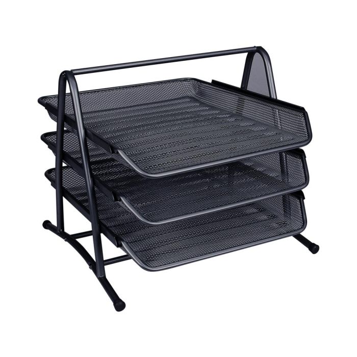 Bandeja Sobremesa Metalica Q-Connect Kf00823 Rejilla Negra 3 Bandejas Movibles 350x278x275 mm 1