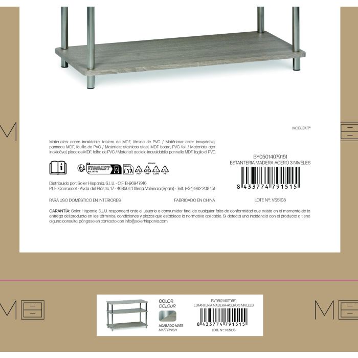 Inde Estantería Madera-Acero 3 Niveles Moblekit 4 Inde Estantería Madera-Acero 3 Niveles Moblekit 4