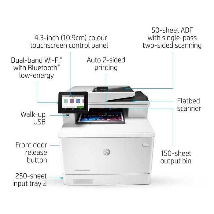 HP Impresora Color LaserJet Pro MFP M479, 600 x 600dpi, 27ppm, A4, 1200MHz, 512MB, WiFi, Bluetooth, CGD, 4.3″ 8