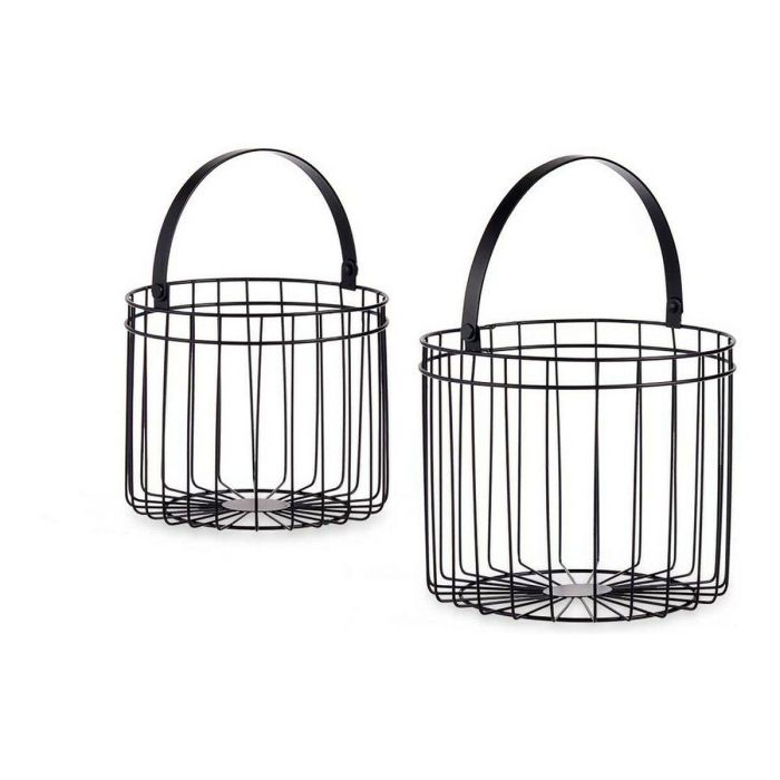 Giftdecor Set de 2 Cestas Cilíndricas Negro - 25x35 cm y 21x30 cm
