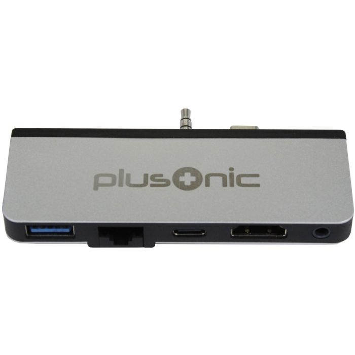 Plusonic Docking Adapter/Hub 5 en 1 para Microsoft Surface Go: USB 3.0, RJ45 Gigabit, Tipo C, HDMI, AUX