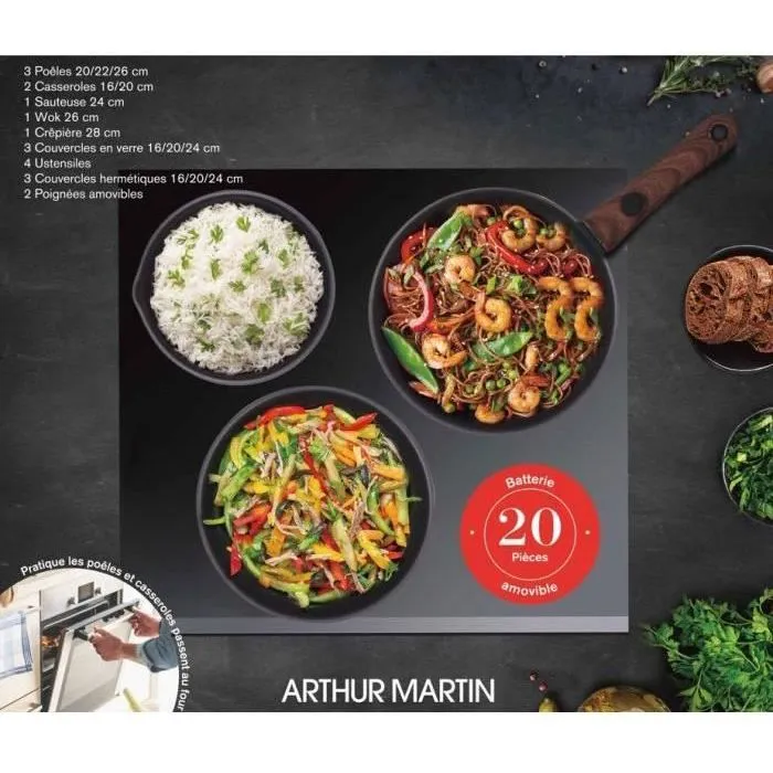 Arthur Martin AM0530 Batería de Cocina Aluminio Antiadherente 20 Piezas Todas las Fuentes de Calor Mango Extraíble 2 Arthur Martin AM0530 Batería de Cocina Aluminio Antiadherente 20 Piezas Todas las Fuentes de Calor Mango Extraíble 2