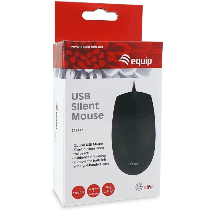 EQUIP Ratón Óptico USB-A Silencioso Ambidextro 1200 DPI Cable 1.5m Negro 245117 5