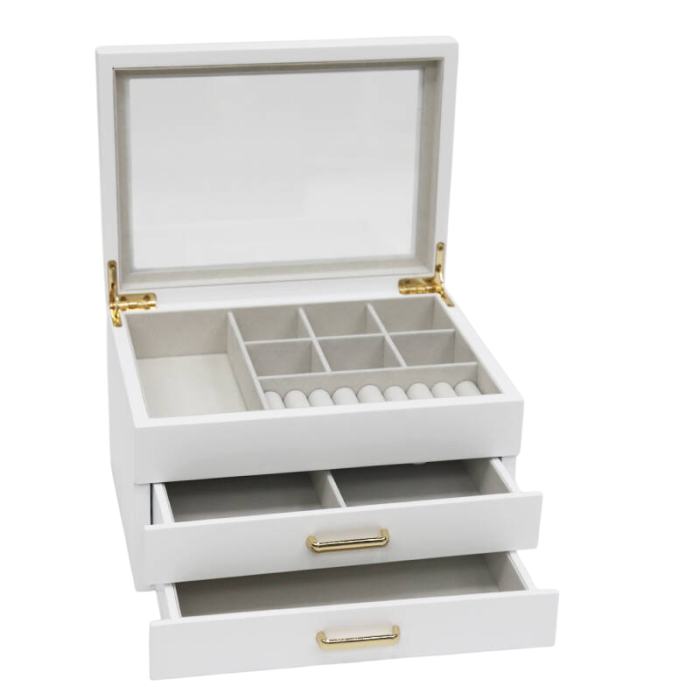 DKD Home Decor Joyero Tradicional Blanco Madera y Cristal 17 x 13 x 23 cm