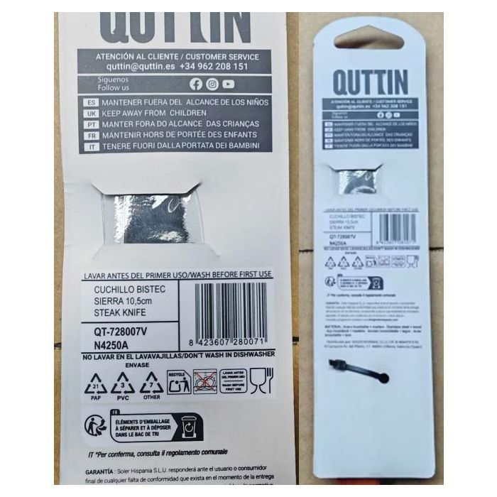 Quttin Cuchillo Bistec Sierra Packwood 10.5 cm - Ancho 4.4 cm, Alto 1.1 cm, Largo 23.7 cm (36 Unidades) 4