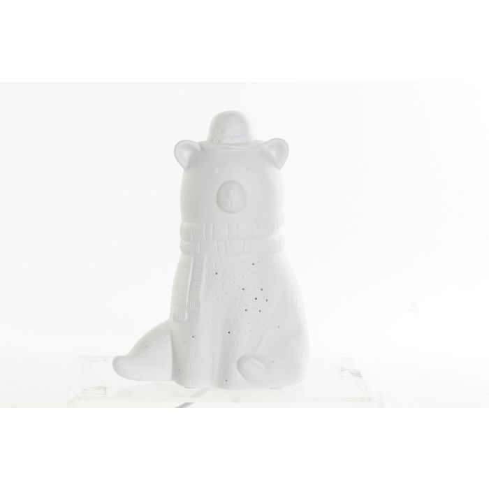 DKD Home Decor Lámpara Sobremesa Kids Blanca 12 x 23 x 17 cm de Porcelana LED Oso Quitamiedos E14 25W