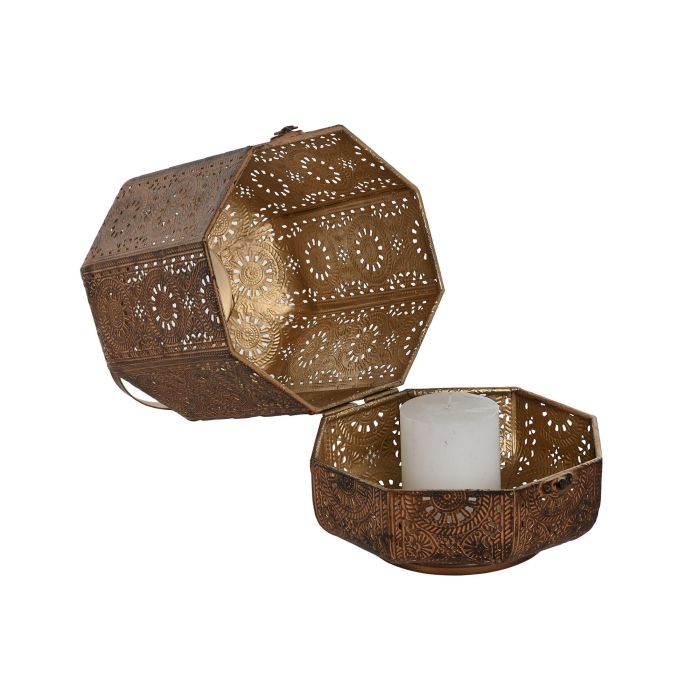 DKD Home Decor Portavelas Árabe Marrón Dorado Metal Set de 3 26 x 38.5 x 26 cm 2