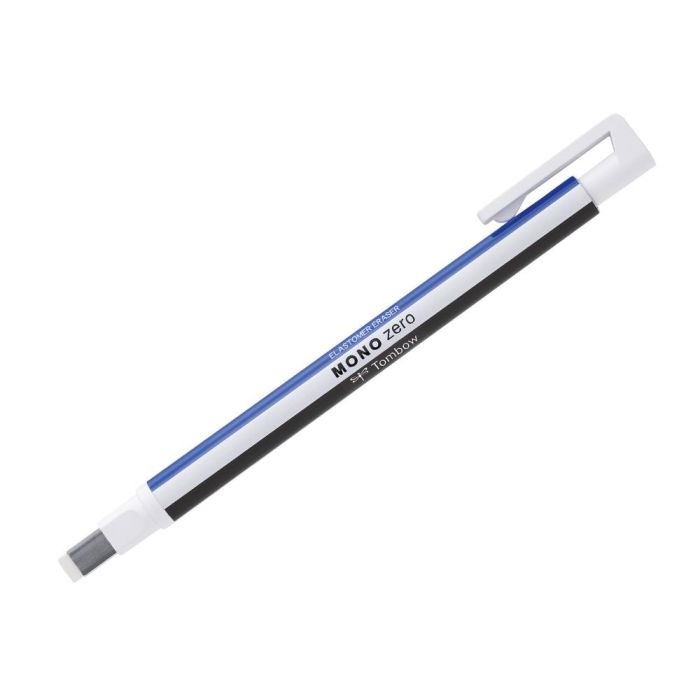 Portagomas Tombow Mono Zero Con Clip Goma Rectangular 2,5 X 5 mm Color Blanco Azul Y Negro 1