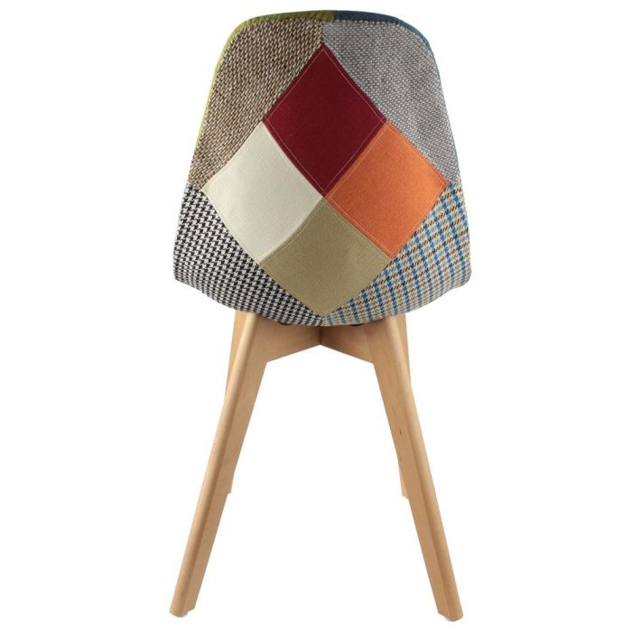 Home Deco Factory Silla Patchwork Diseño Escandinavo Patas Madera Asiento Tela 87x54x47 cm 3