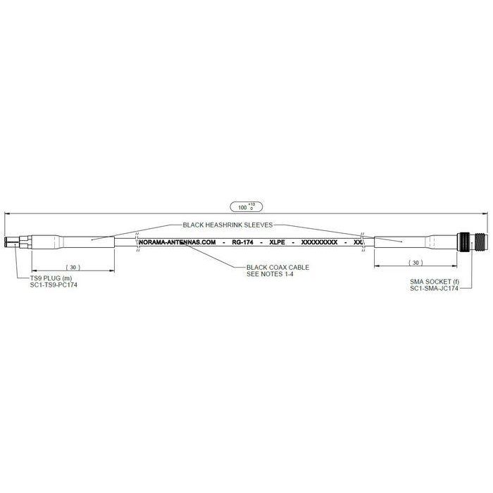 Panorama Antennas Cable Coaxial RG174 SMA (hembra) a TS9 (macho) - 100mm Panorama Antennas Cable Coaxial RG174 SMA (hembra) a TS9 (macho) - 100mm