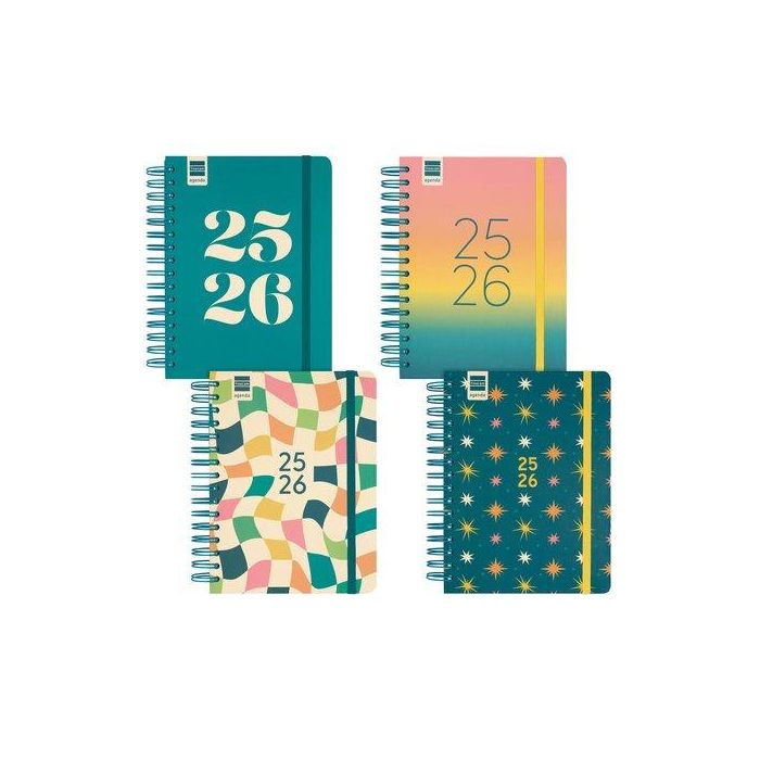 Agenda Escolar (2025-26) Finocam Cosmo Wire-O Tapa Extra D/P 4º 155X212 Con Goma Surtido Pack De 4