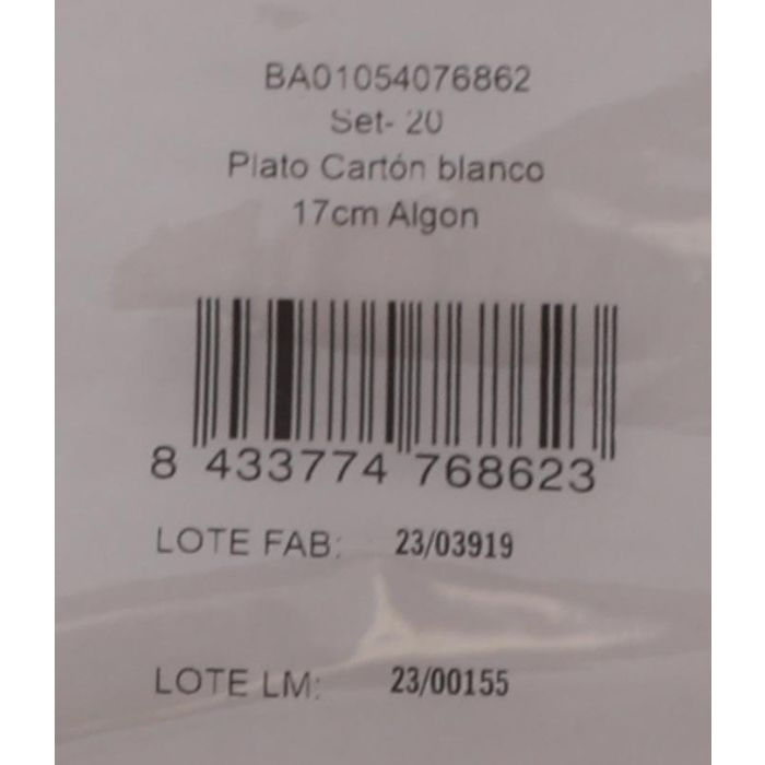 Set de 20 platos redondos de cartón blanco 17 cm - Algon (18 Cajas) 1 Set de 20 platos redondos de cartón blanco 17 cm - Algon (18 Cajas) 1