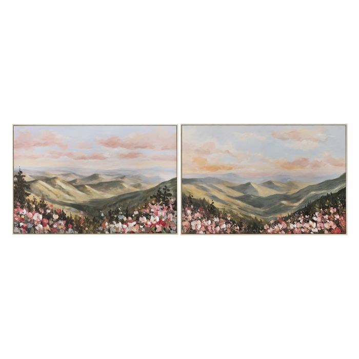 DKD Home Decor Cuadro Alpino de Montañas Verde Azul, Set 2 Unidades, Lienzo MDF 120 x 3.5 x 80 cm