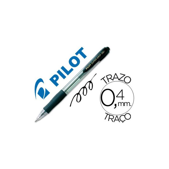 Boligrafo Pilot Super Grip Negro Retractil Sujecion De Caucho Tinta Base De Aceite 12 unidades