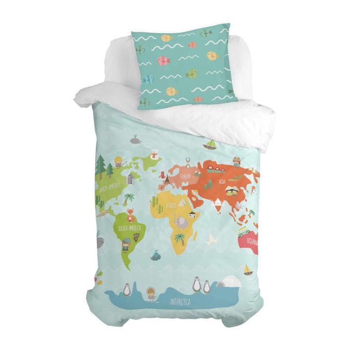 Funda de almohada HappyFriday Happynois World map Multicolor 60 x 70 cm 1