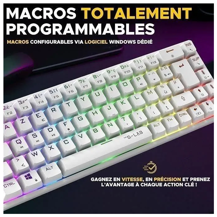 The G-Lab KEYZ TITAN Teclado Mecánico para Juegos con Interruptor Rojo, Azerty, Triple Modo, RGB, Blanco 4