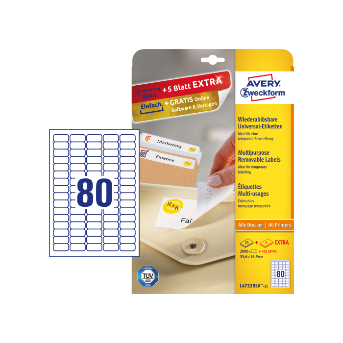 Paquete 25 Hojas Etiquetas Despegables Ecológicas, Certificadas Fsc-Impresoras Láser-35,6X16,9 Mm Avery L4732REV-25 1