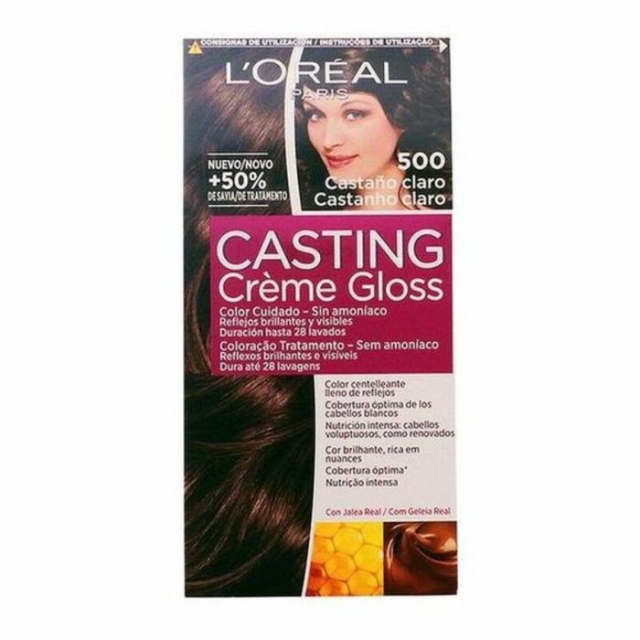 L'Oréal Paris Crema Cabelluda Brillante #500-castaño claro 180 ml - Baño de color semi-permanente sin amoniaco L'Oréal Paris Crema Cabelluda Brillante #500-castaño claro 180 ml - Baño de color semi-permanente sin amoniaco