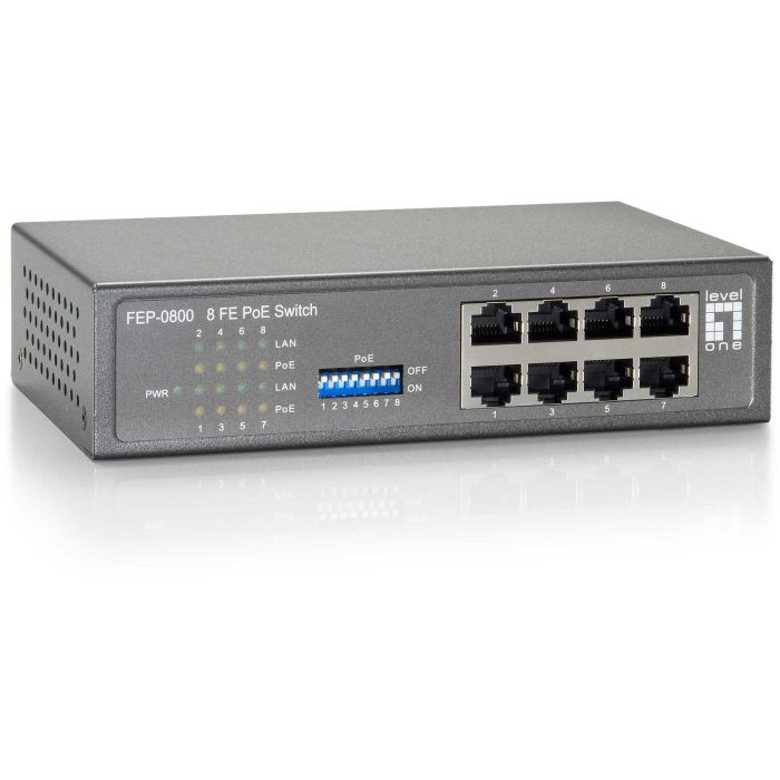 Level One FEP-0800 Switch con 8 Puertos Fast Ethernet y 8 Puertos PoE 90W