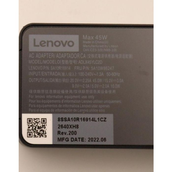 Lenovo 45W AC adapter charger with Slim Tip connector, USB-C interface, compatible with ThinkPad Helix (Type 3xxx) laptops. 12 Lenovo 45W AC adapter charger with Slim Tip connector, USB-C interface, compatible with ThinkPad Helix (Type 3xxx) laptops. 12