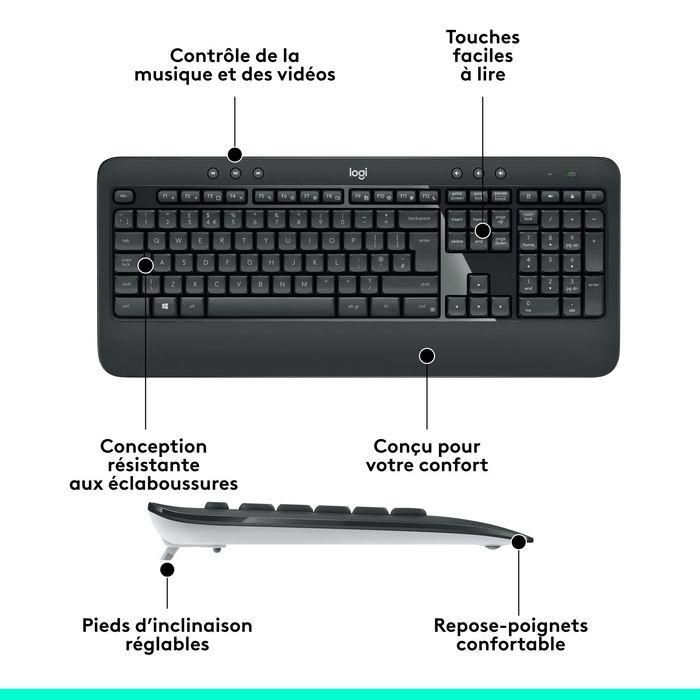 Logitech MK540 Advanced Combo Teclado y Ratón Inalámbrico Unifying, Diseño FR, Tamaño Completo, Resistente a Salpicaduras 6
