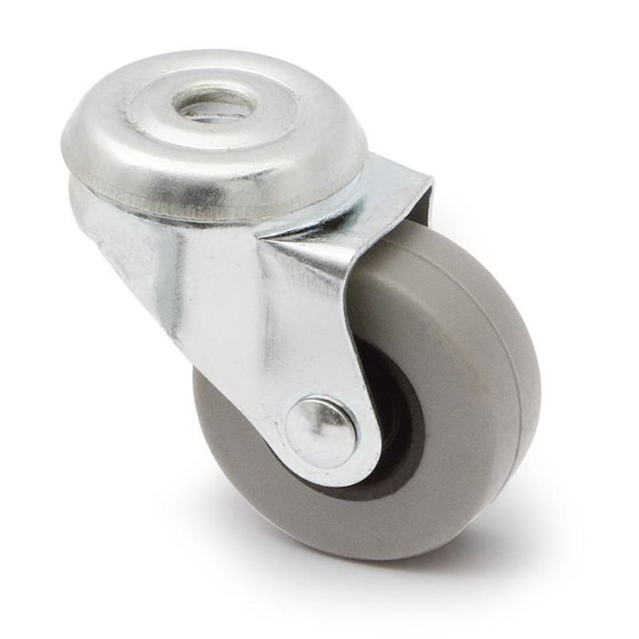 Q&Q Tp8 Rueda Giratoria con Aro de Goma Ø40mm, Acabado Zincado, Carga Máxima 20kg, Soporte Acero Estampado y Fijación Taladro Pasante