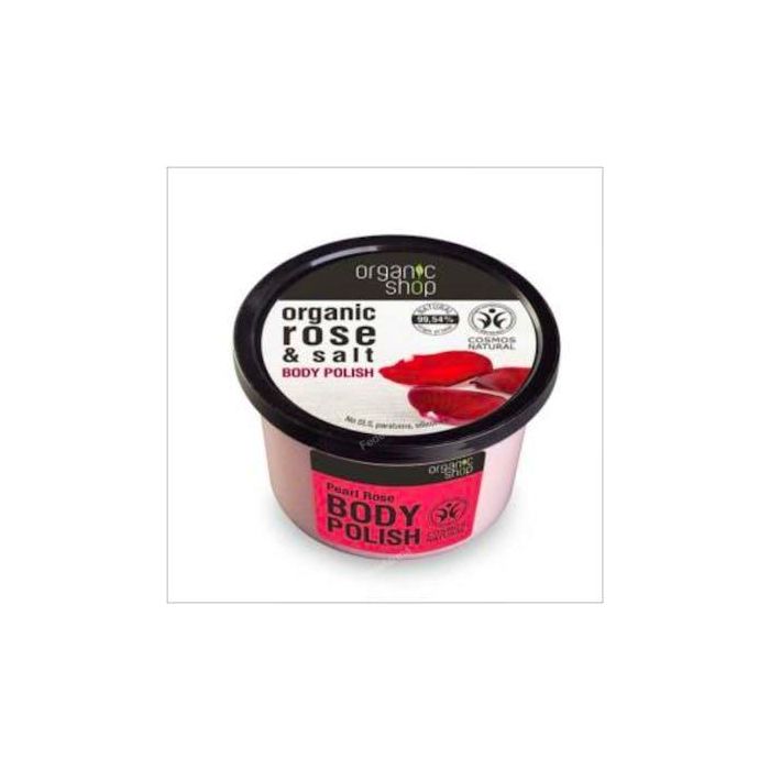 ORGANIC SHOP Exfoliante Corporal Reafirmante Rosa-Sal 250ml. Renueva y restaura la piel, sin SLS, parabenos ni siliconas