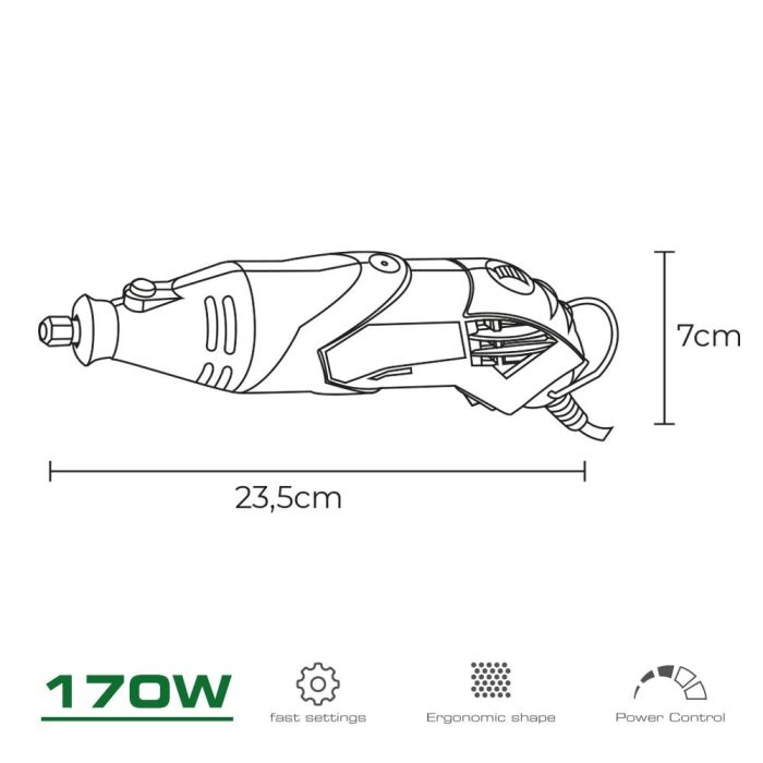 Herramienta multiusos rotativa 170w + 41 tipos de accesorio (190 piezas en total) 23,5x7cm koma tools 1