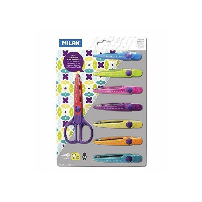 Milan Tijeras Ambidiestros Corte En Zig Zag Simétricas con 8 Hojas Intercambiables para Manualidades y Scrapbooking