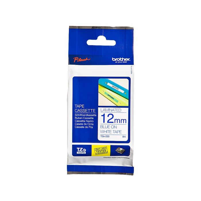 Cinta Brother Tze233 Blanco-Azul 12 mm Longitud 8 Mt 1