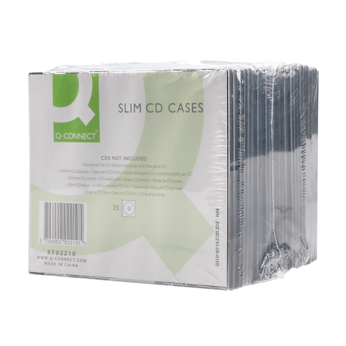 Q-connect Caja CD Slim con Interior Negro Pack 25 Unidades para Almacenamiento CD/DVD 8