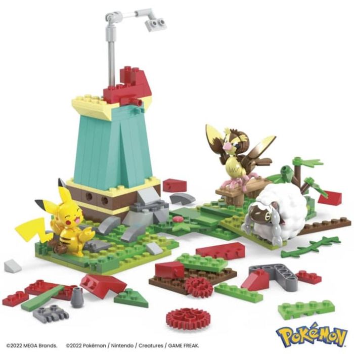 Mattel Mega Construx Figura de Acción de Pikachu, Pidgey y Wooloo con Molino de Viento Movible y 240 Piezas para Niños Mayores de 7 Años 1