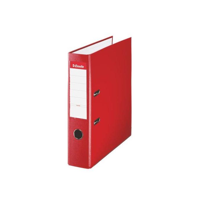 Esselte Archivador de palanca cartón forrado PVC, Folio, Lomo 75mm, 2 anillas con rado, Rojo