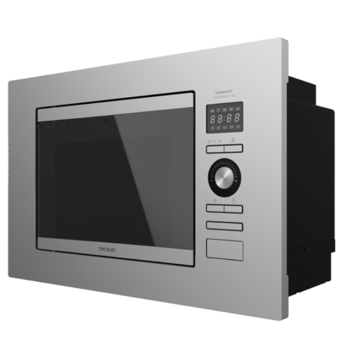Cecotec 01382 Microondas Encastrable Digital 20L con Grill 1000W, 800W Microondas, 8 Programas y Seguridad Infantil, Acero
